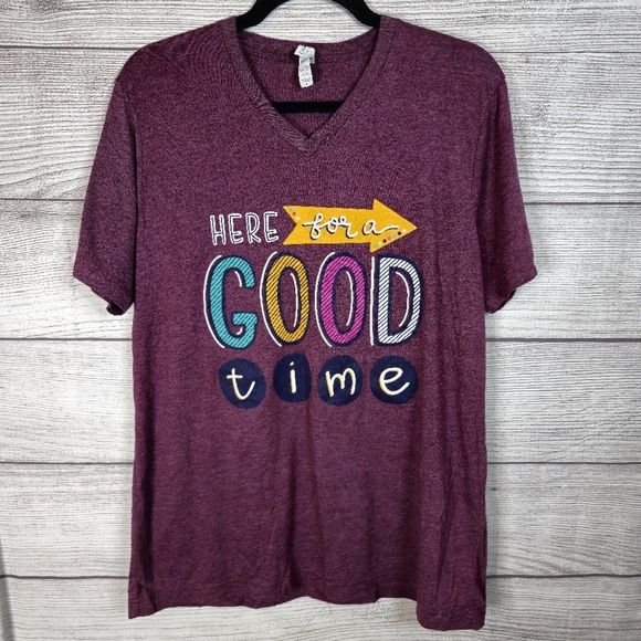 BELLA + CANVAS "Here For A Good Time" V-neck T-Shirt, Womens Size : Large - Picture 1 of 7
